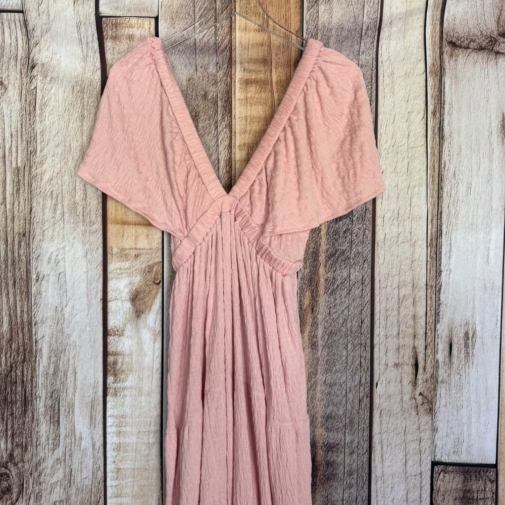 FP Beach‎ Maxi Dress Boho Vacation Cottagecore Romantic Pink Flowing Size Small